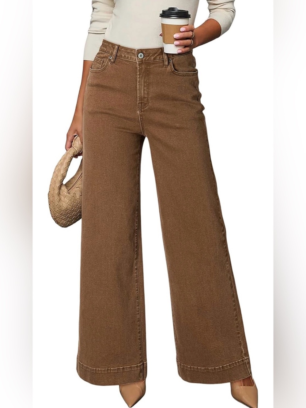 Wide Leg High-Rise Women’s Jeans - Brown